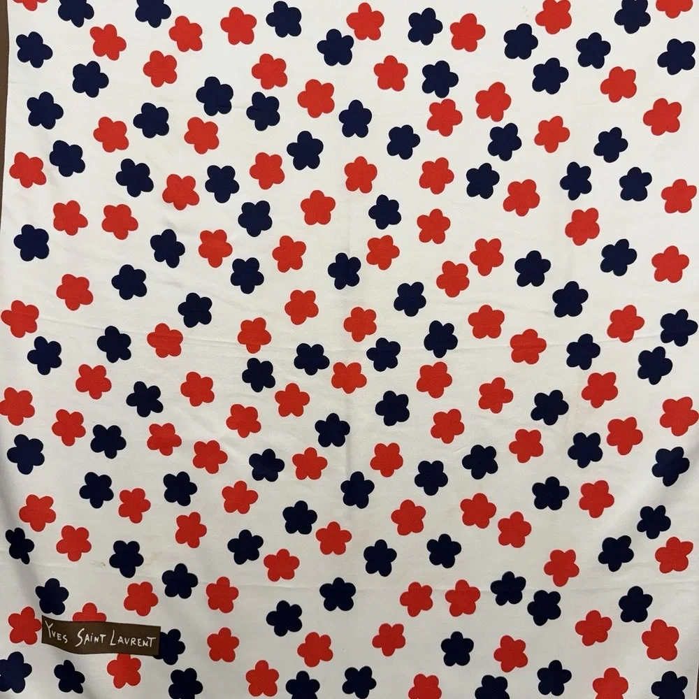 Vintage Yves Saint Laurent 100% Silk Scarf Clovers Flowers 33 1/8